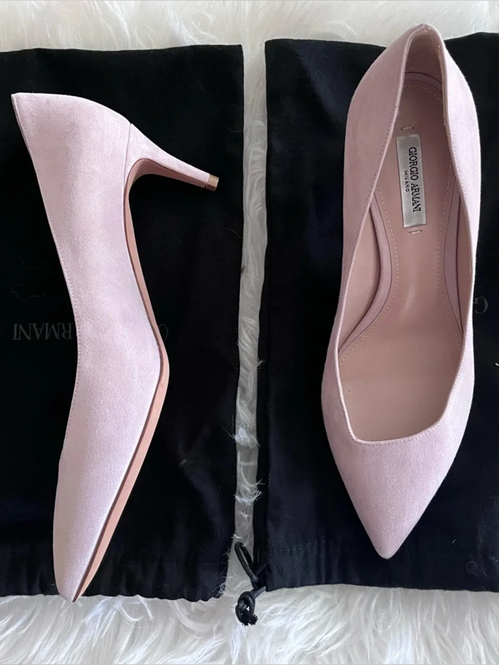 Giorgio Armani Women’s 38 1/2 Pink Nude Suede Point Toe Slip On Kitten Heels - Picture 3 of 11